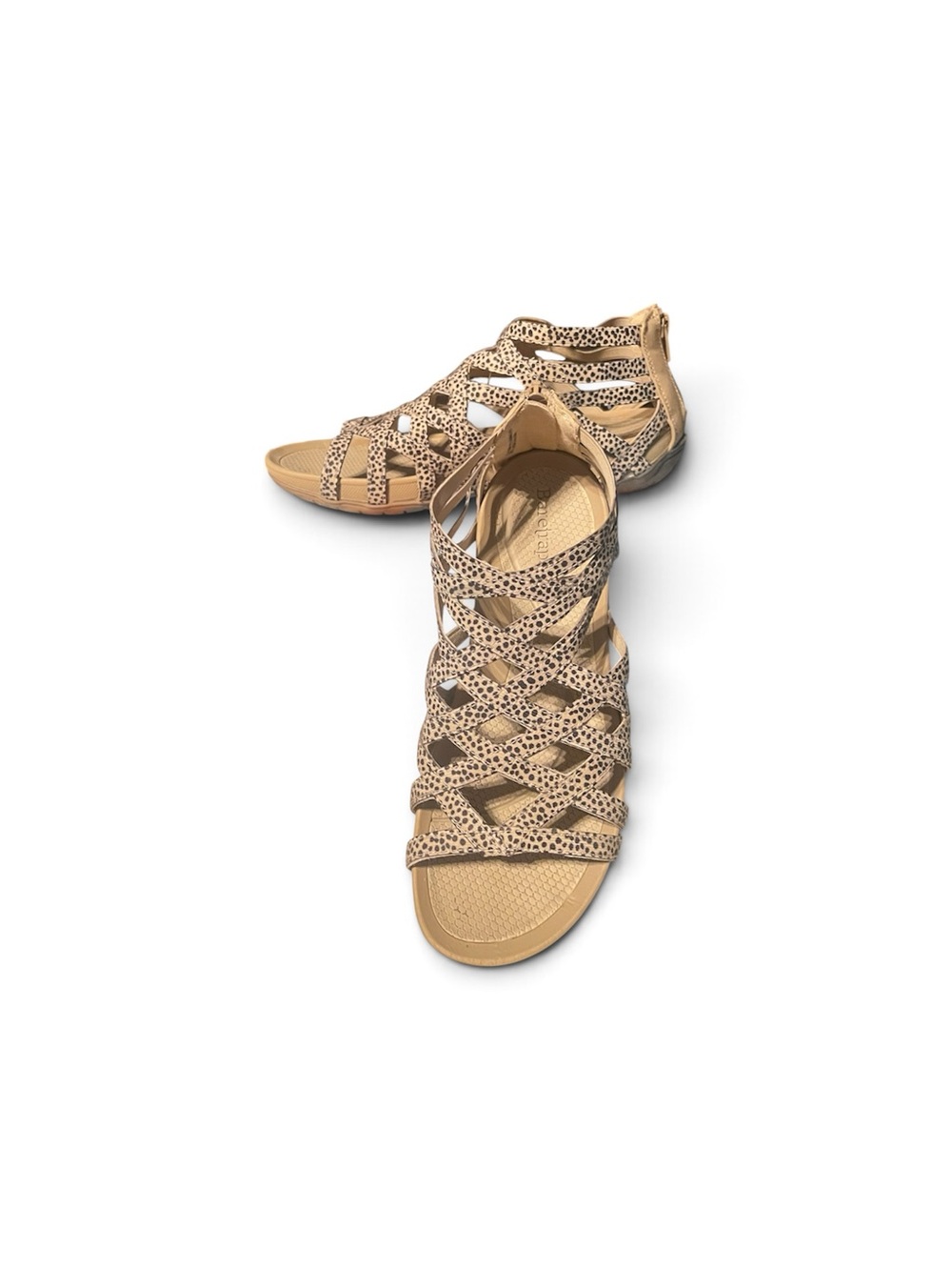 BareTraps Samina Beige Leopard-Print  Gladiator Flat Sandals Size 8